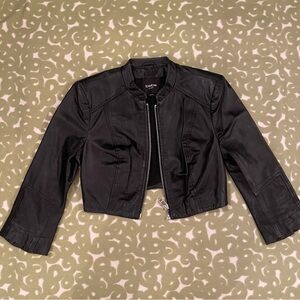 Bebe genuine leather zip cropped jacket 3/4 sleeve black silver XS lined
